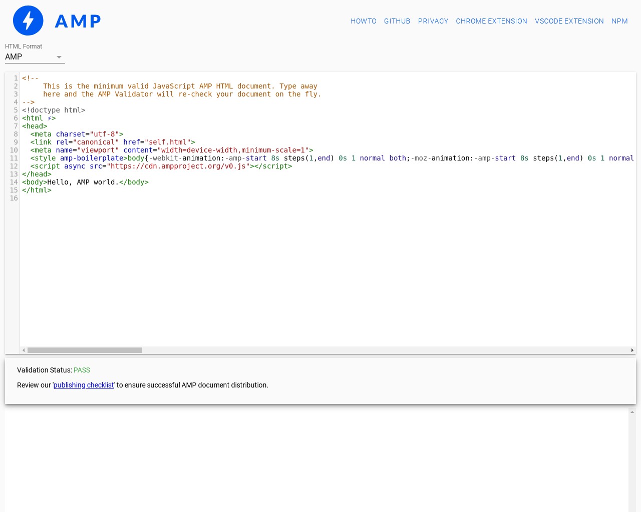 Картинка скриншота сайта - AMP Validator - инструмент для валидации на соответствие правилам мобильных ускоренных страниц